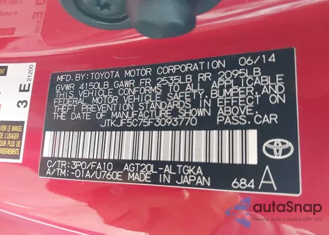 2015 Scion Tc from USA, damaged, VIN JTKJF5C75F3093770